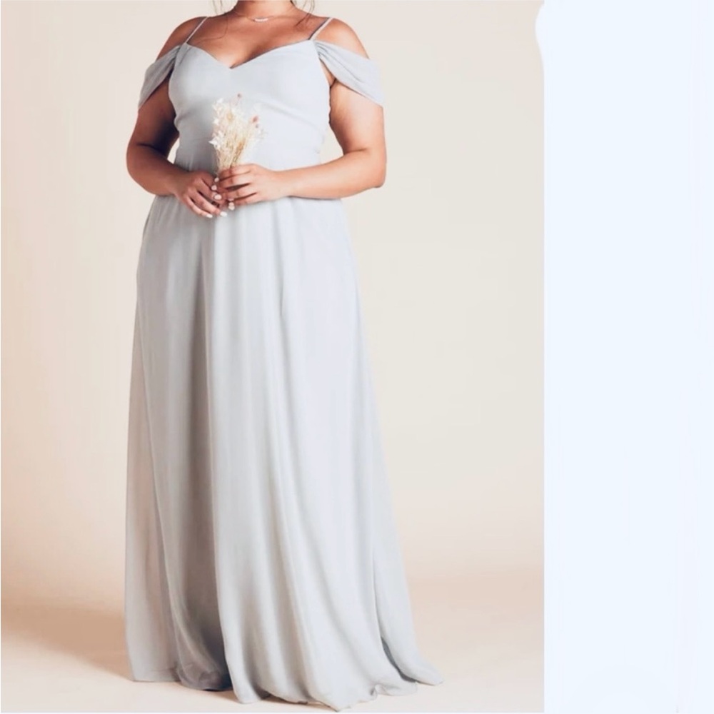 Birdy Grey Light Gray Off-Shoulder Maxi Dress